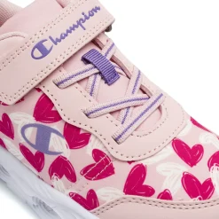 Sneakers primi passi Bambina rosa con stampa a cuori e luci Champion