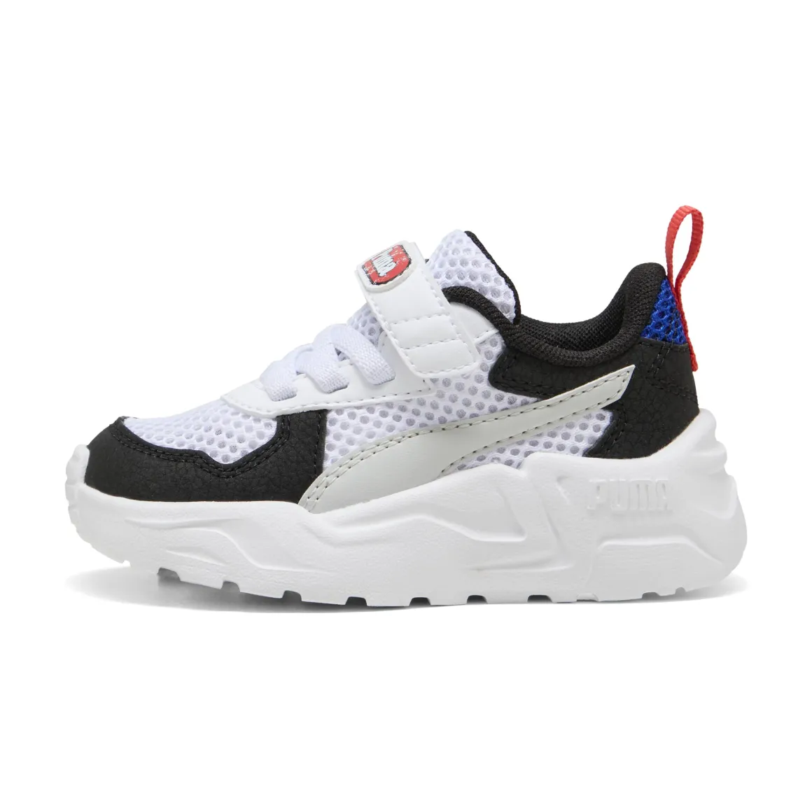 Sneakers primi passi bambino e bambina bianche con dettagli argento e neri Puma Trinity Lite
