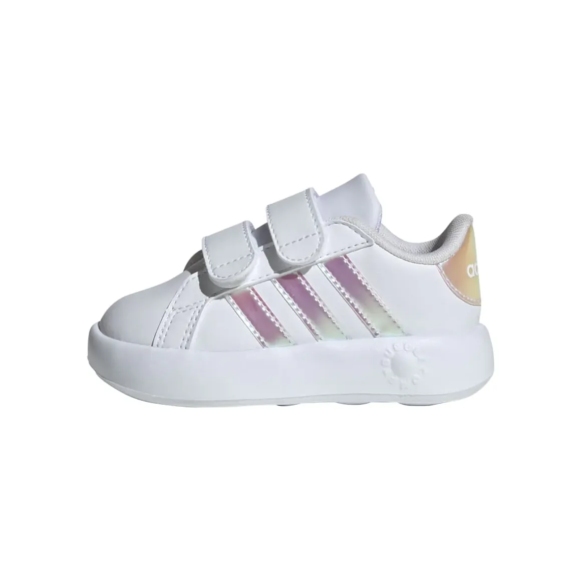 Sneakers primi passi bianche da bambina con dettagli iridescenti adidas Grand Court 2.0 CF I