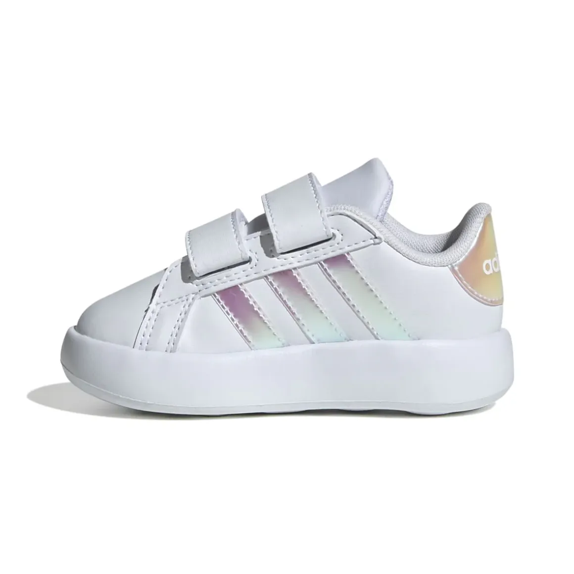 Sneakers primi passi bianche da bambina con dettagli iridescenti adidas Grand Court 2.0 CF I