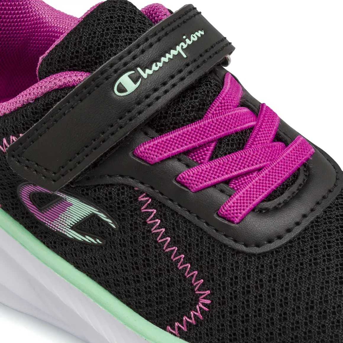 Sneakers primi passi da Bambina nere in mesh con strappo Champion
