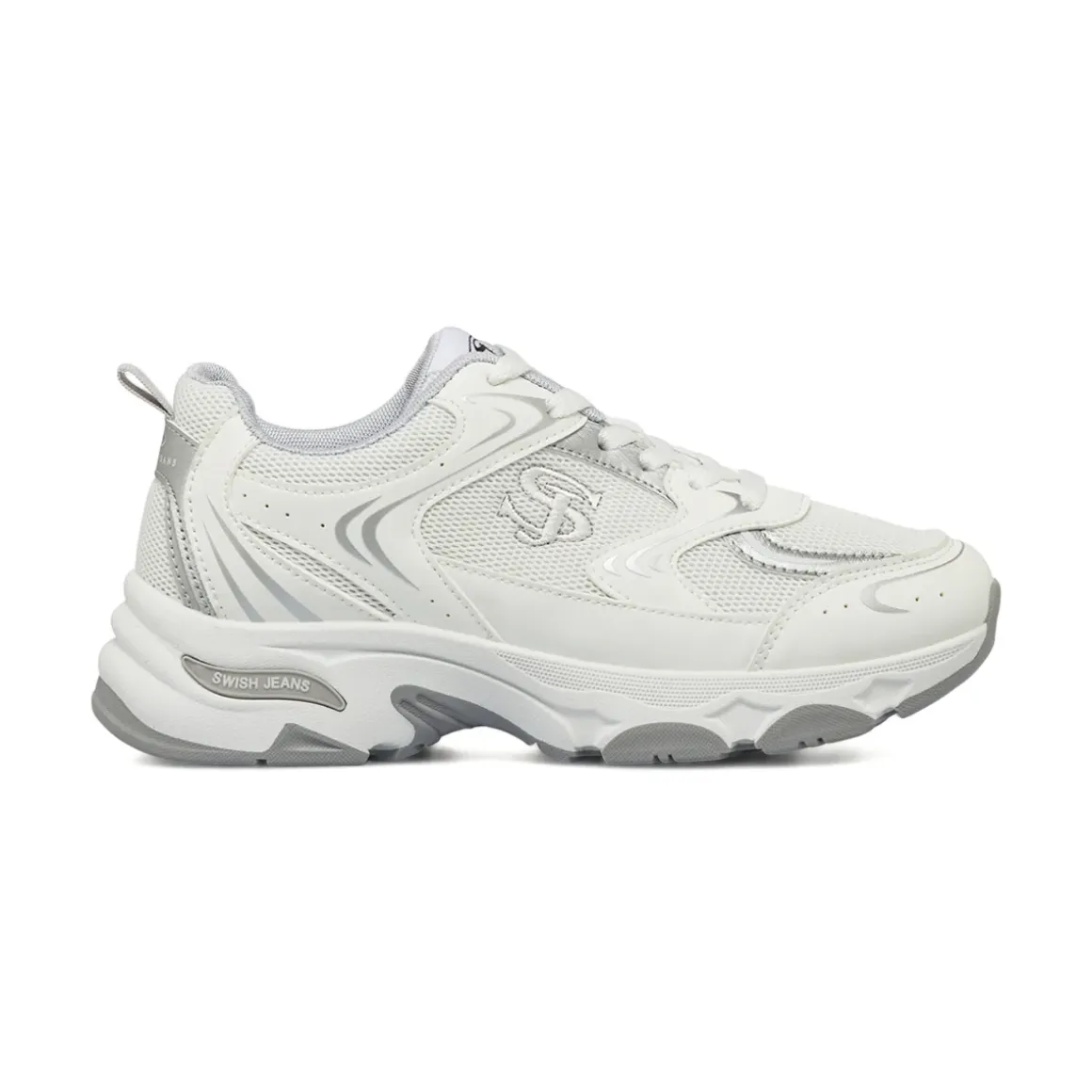 Sneakers retrò bianche da Donna con dettagli argento Swish Jeans
