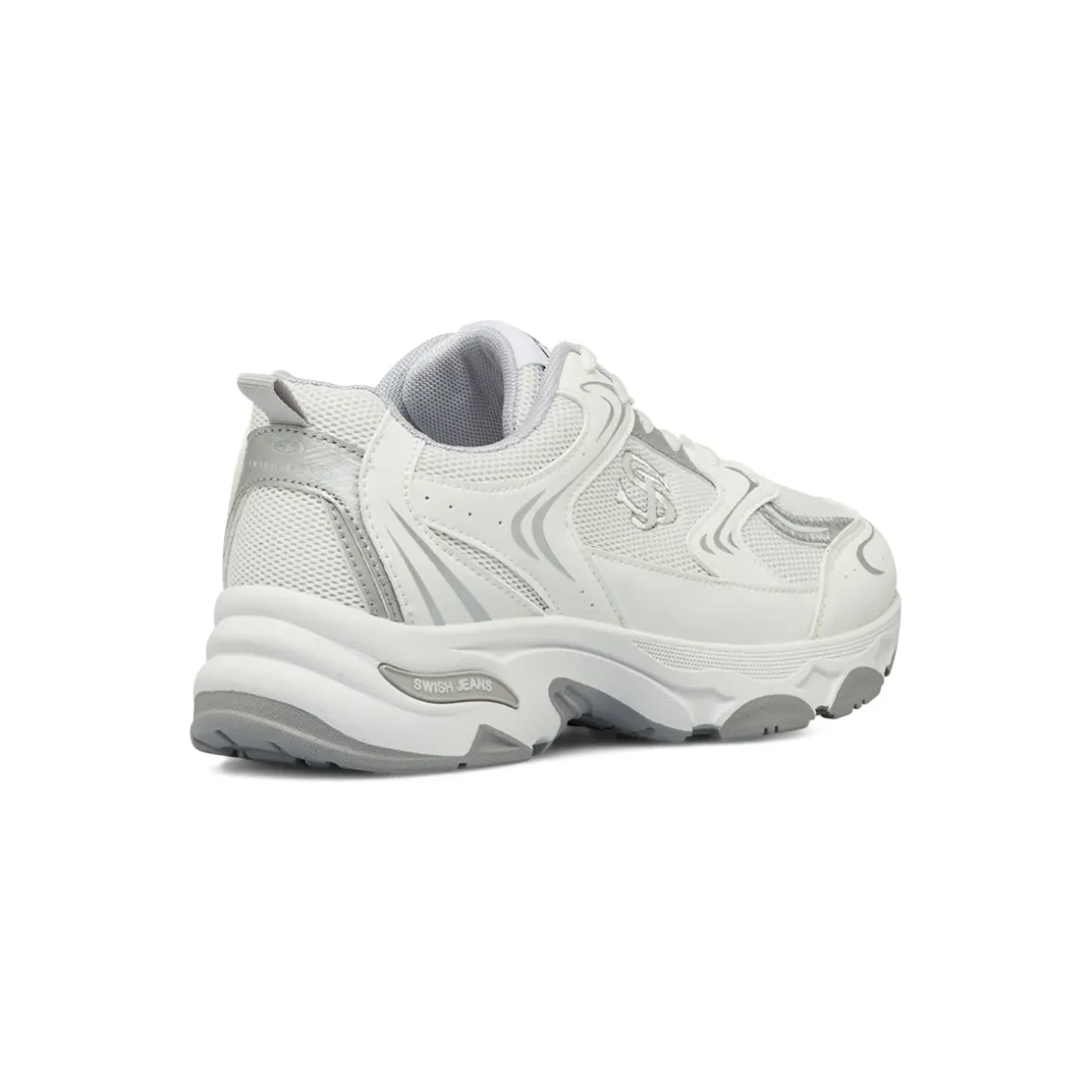 Sneakers retrò bianche da Donna con dettagli argento Swish Jeans