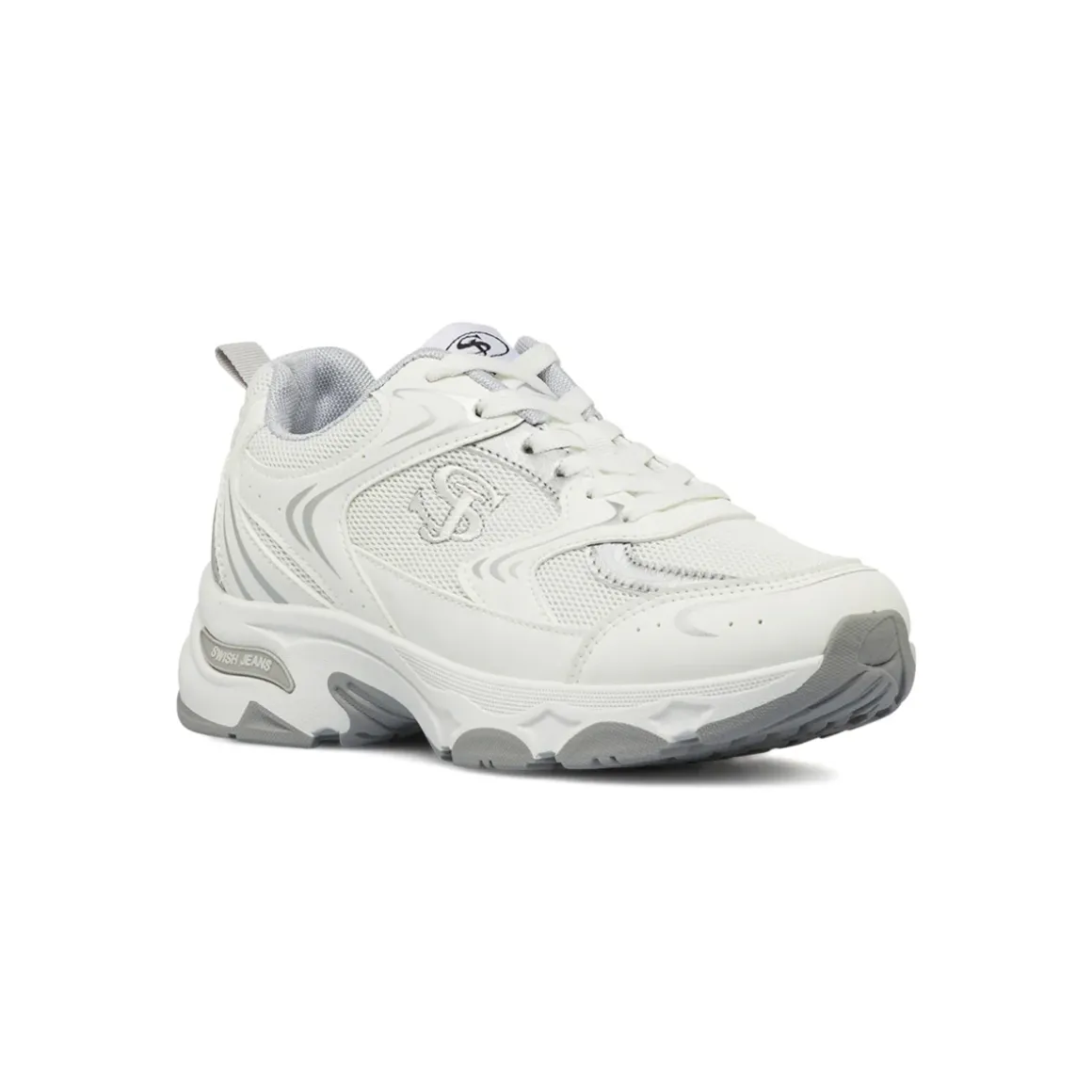 Sneakers retrò bianche da Donna con dettagli argento Swish Jeans