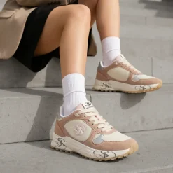 Sneakers retrò da donna Swish Jeans rosa e bianche