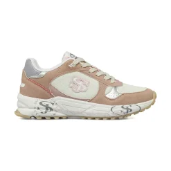 Sneakers retrò da donna Swish Jeans rosa e bianche