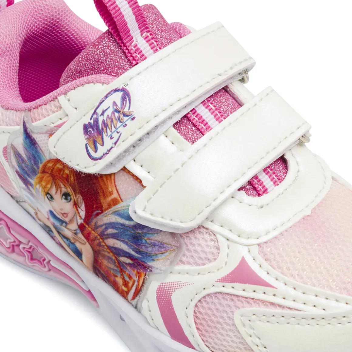 Sneakers rosa da Bambina con luci nella suola e doppio strappo Winx