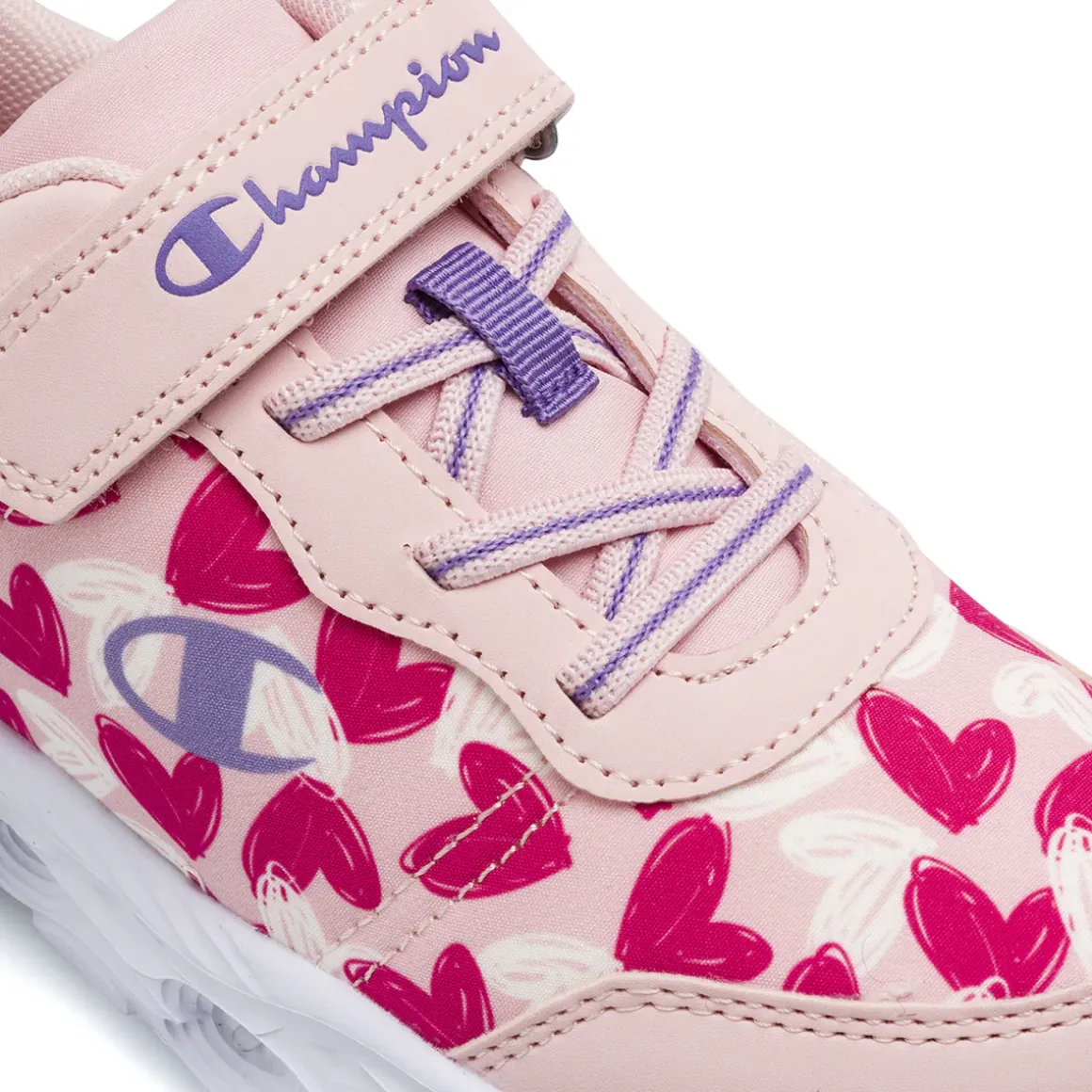 Sneakers Rosa da Bambina con stampa cuori e luci nella suola Champion