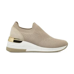 Sneakers slip-on da donna beige Lora Ferres in tessuto e dettaglio oro