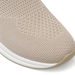 Sneakers slip-on da donna beige Lora Ferres in tessuto e dettaglio oro