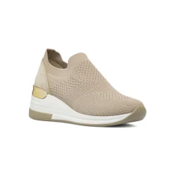 Sneakers slip-on da donna beige Lora Ferres in tessuto e dettaglio oro