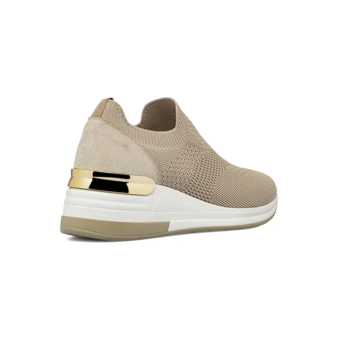 Sneakers slip-on da donna beige Lora Ferres in tessuto e dettaglio oro