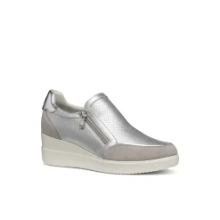Sneakers slip-on traspiranti argento Donna con zeppa Geox Stardust