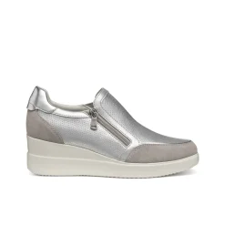 Sneakers slip-on traspiranti argento Donna con zeppa Geox Stardust