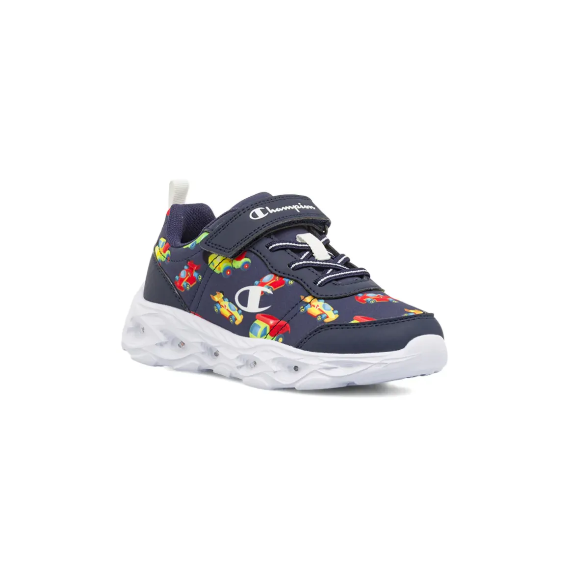 Sneakers sportive blu da Bambino con luci e stampa macchine Champion