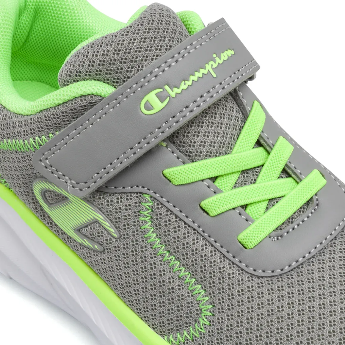 Sneakers sportive da Bambino grigie e verde fluo con strappo Champion