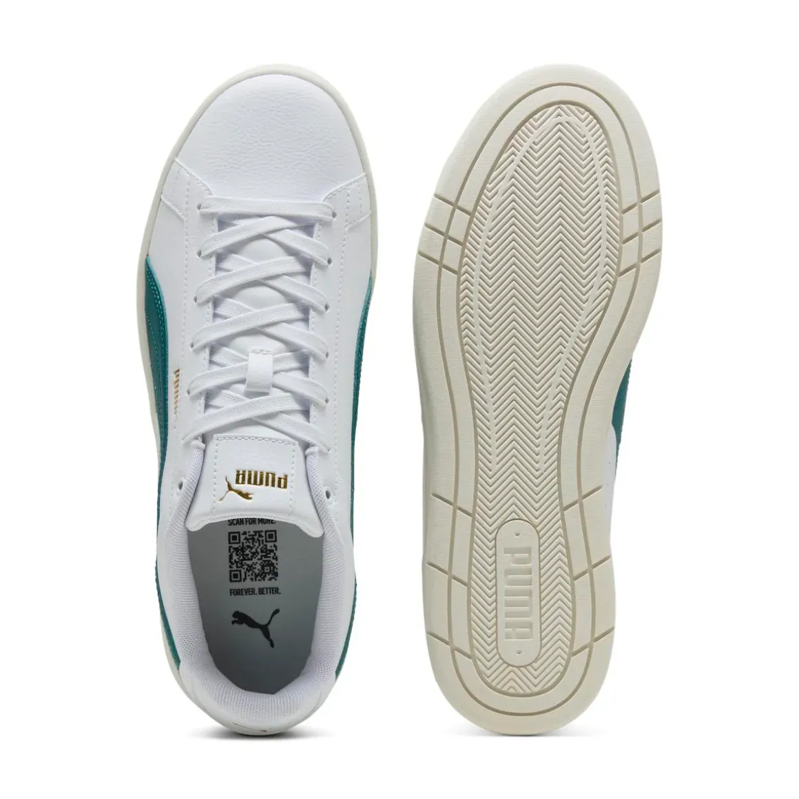 Sneakers sportive da Uomo bianche con banda verde Puma Court Classico