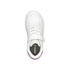 Sneakers traspiranti bianche Bambina con strappo e inserto viola Geox