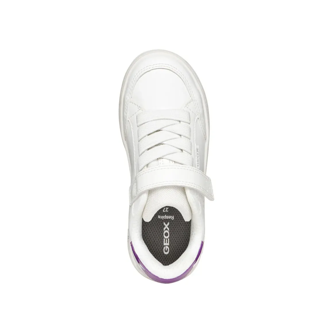 Sneakers traspiranti bianche Bambina con strappo e inserto viola Geox