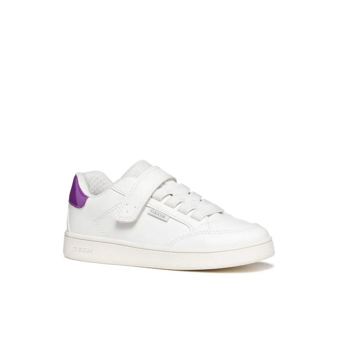 Sneakers traspiranti bianche Bambina con strappo e inserto viola Geox