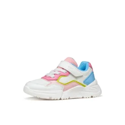 Sneakers traspiranti bianche e multicolore da Bambina con strappo Geox
