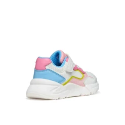 Sneakers traspiranti bianche e multicolore da Bambina con strappo Geox