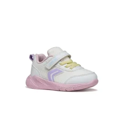 Sneakers traspiranti bianche e rosa da Bambina in tessuto mesh Geox