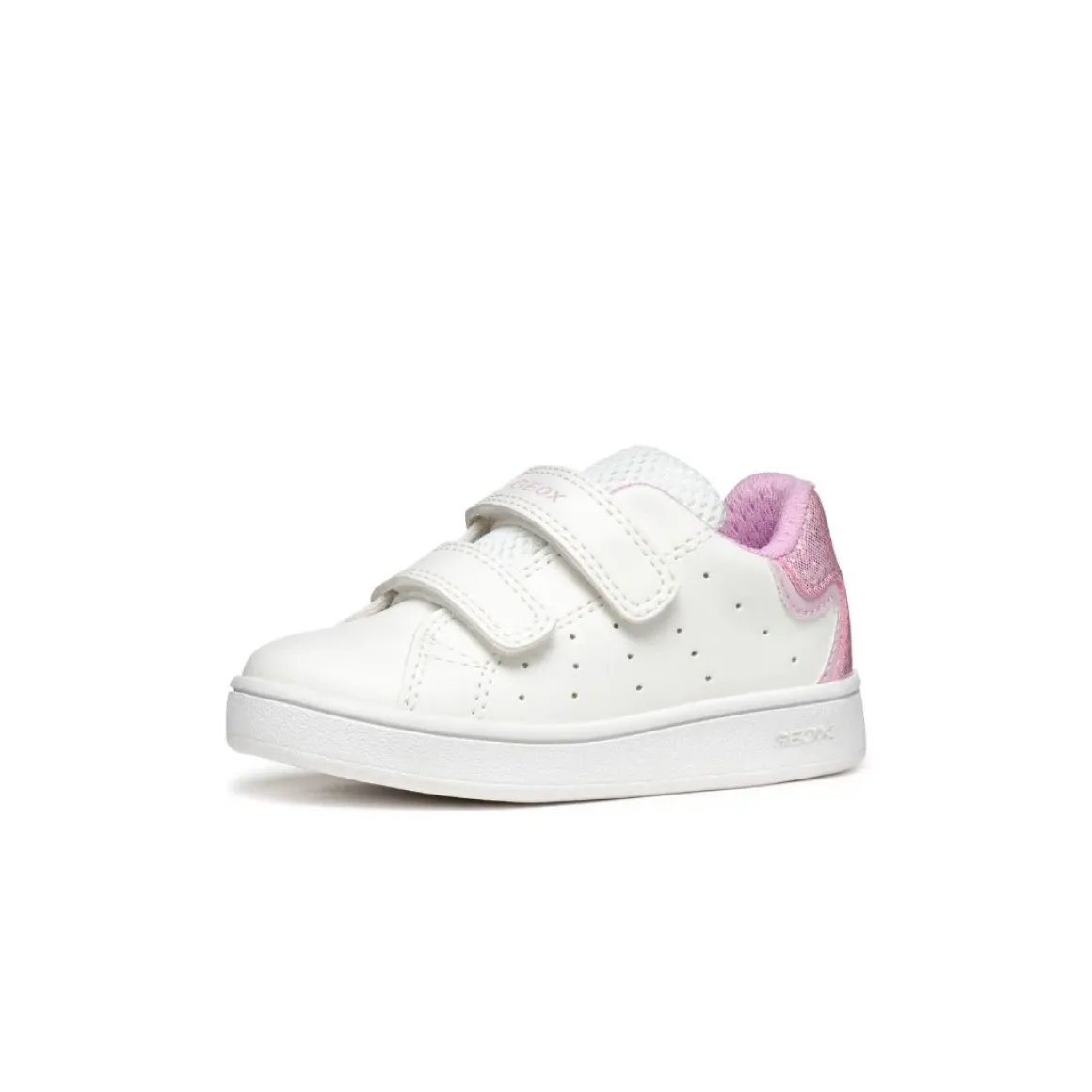Sneakers traspiranti bianche Bambina con strappo e inserto rosa Geox