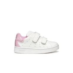 Sneakers traspiranti bianche Bambina con strappo e inserto rosa Geox