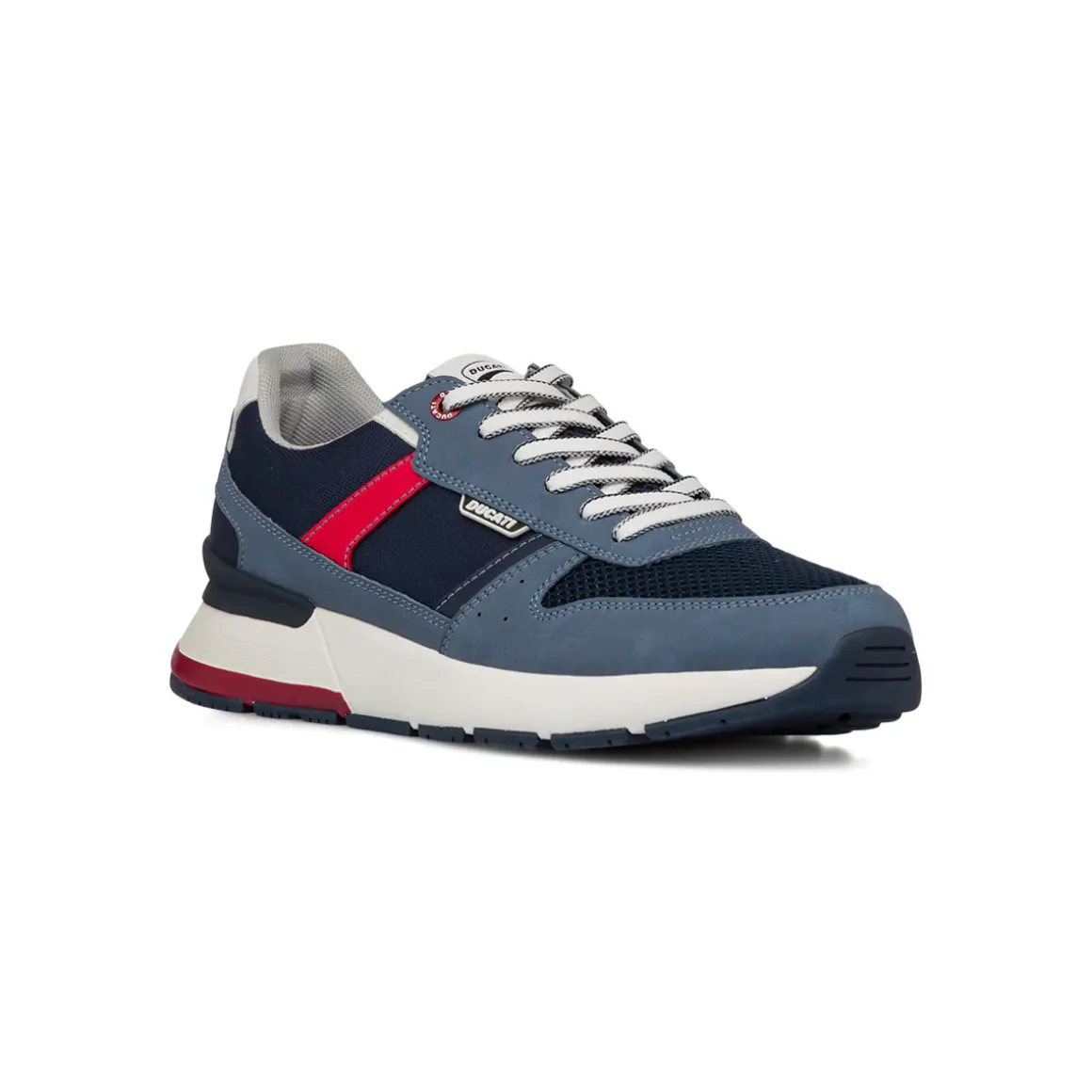 Sneakers uomo in tessuto blu con dettagli rossi e suola ammortizzata Ducati