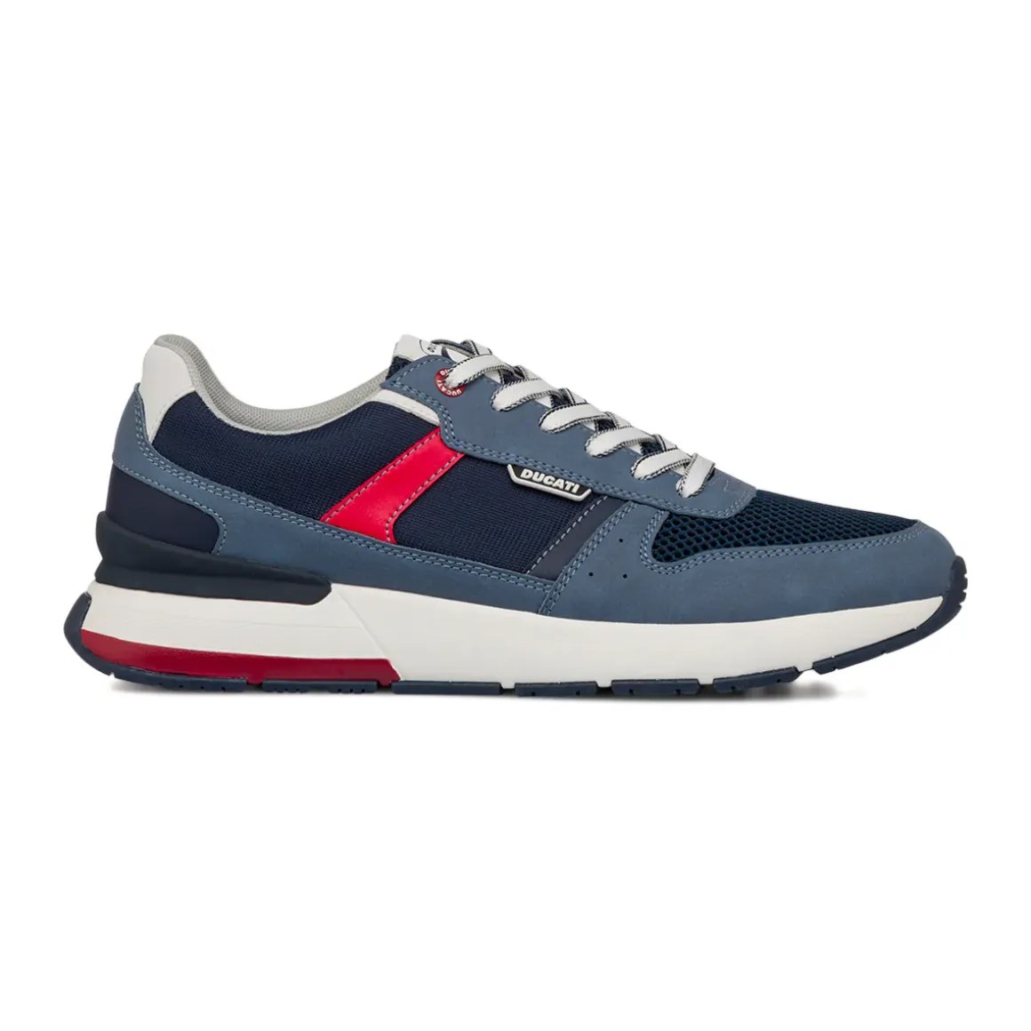 Sneakers uomo in tessuto blu con dettagli rossi e suola ammortizzata Ducati