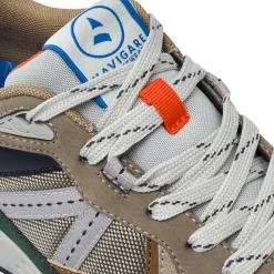 Sneakers Uomo khaki multicolore effetto scamosciato con mesh Navigare