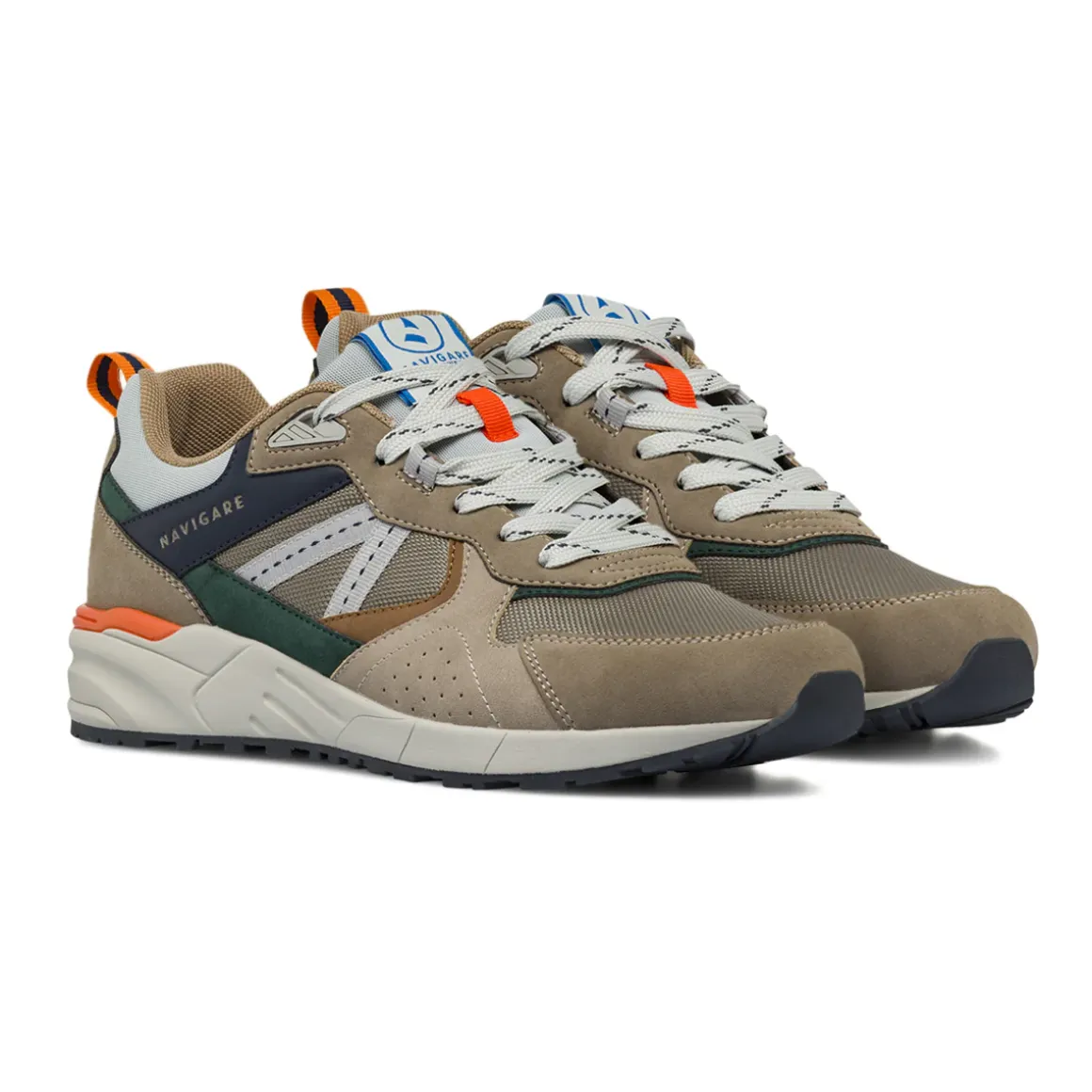 Sneakers Uomo khaki multicolore effetto scamosciato con mesh Navigare