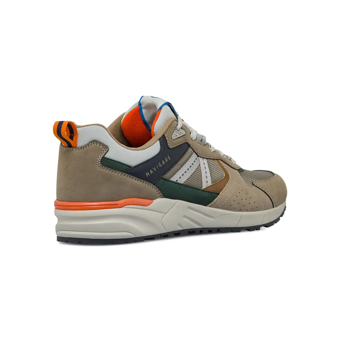 Sneakers Uomo khaki multicolore effetto scamosciato con mesh Navigare