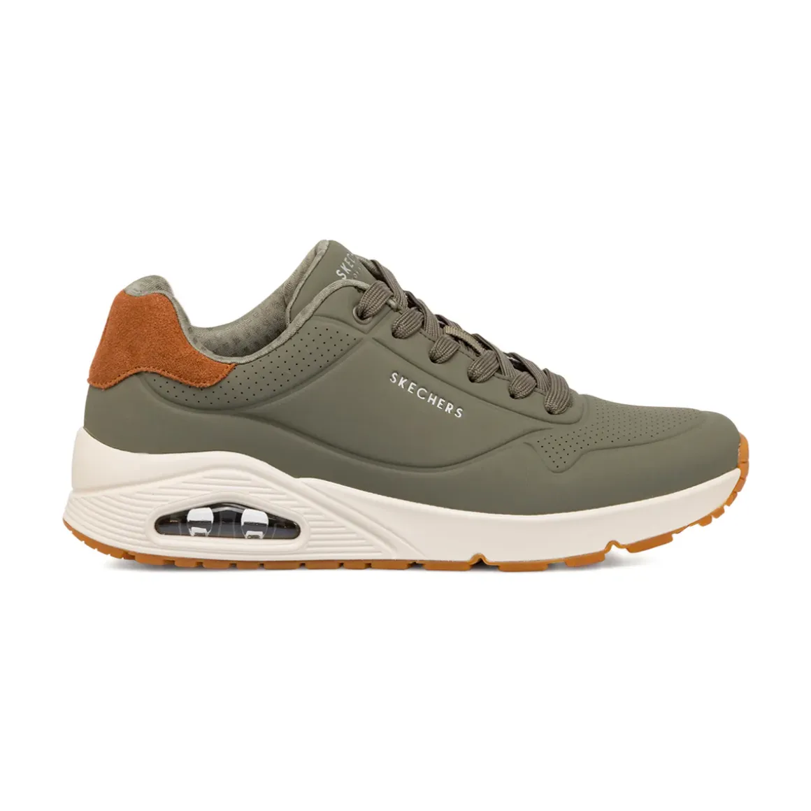 Sneakers verde oliva da uomo con soletta memory foam Skechers Uno