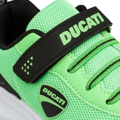 Sneakers verdi da bambino con chiusura a strappo e logo Ducati