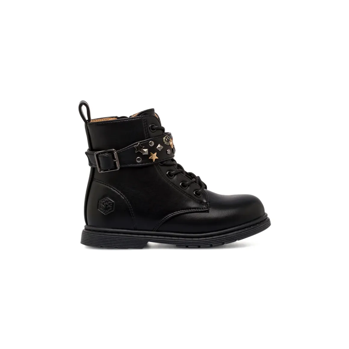 Stivaletti da bambina neri con borchie e faccine smiley metalliche Lumberjack
