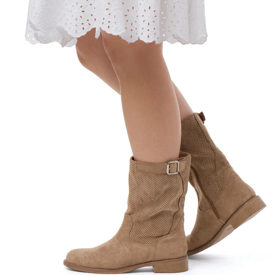 Stivaletti khaki da Donna effetto scamosciato e fibbia Lora Ferres