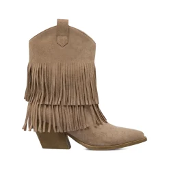 Stivaletti texani Camperos da Donna khaki con frange Lora Ferres