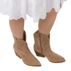 Stivaletti texani camperos khaki da Donna con dettagli traforati e zip laterale Lora Ferres