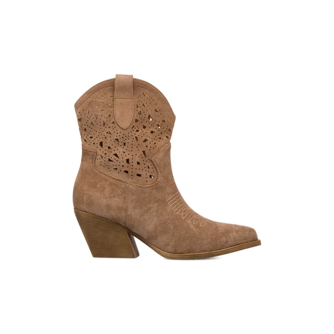 Stivaletti texani camperos khaki da Donna con dettagli traforati e zip laterale Lora Ferres