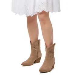 Stivaletti texani camperos khaki da Donna con dettagli traforati e zip laterale Lora Ferres