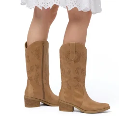 Stivali texani Camperos Beige da Donna con dettagli traforati Swish Jeans
