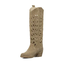 Stivali texani da Donna beige in pelle effetto scamosciato Primopiano
