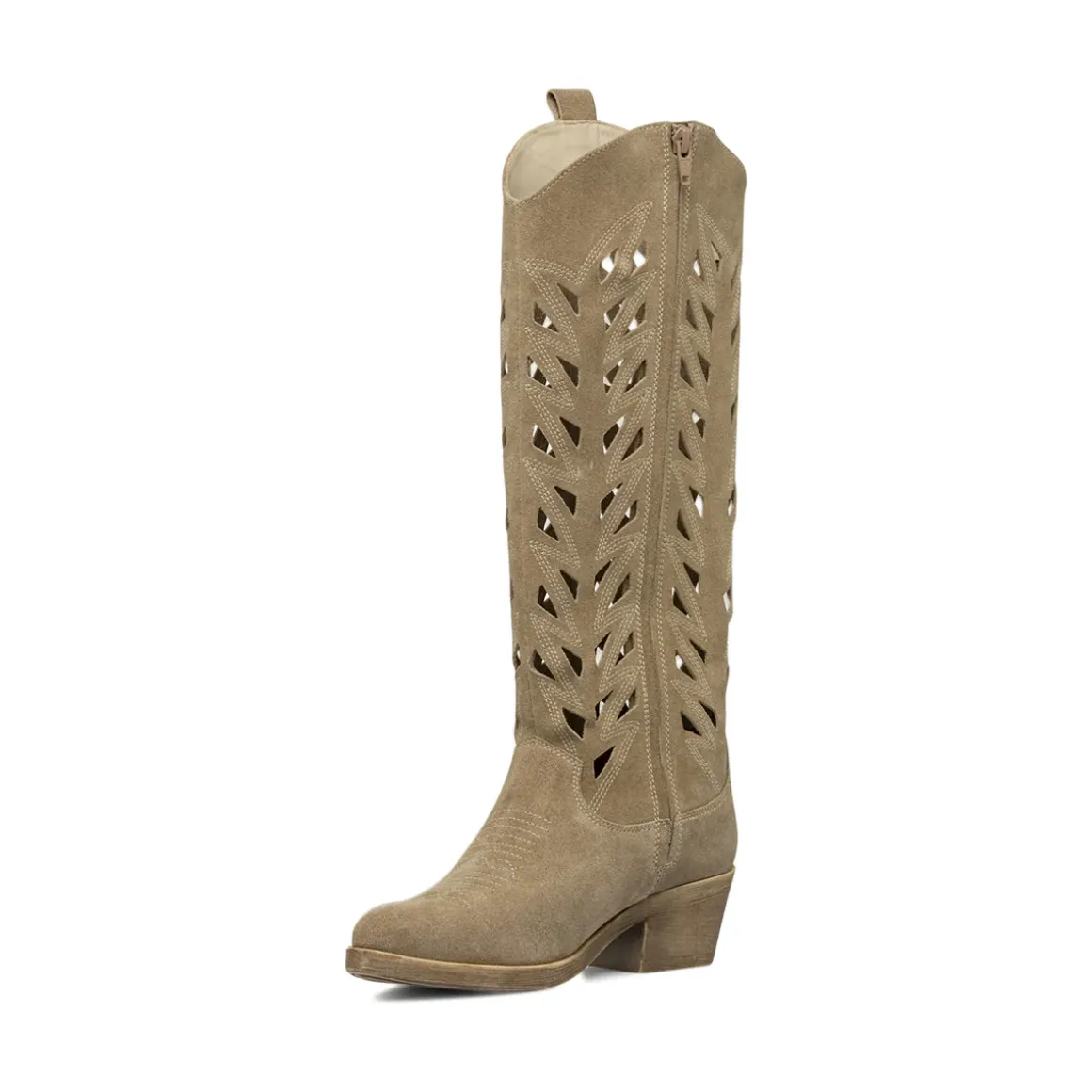 Stivali texani da Donna beige in pelle effetto scamosciato Primopiano
