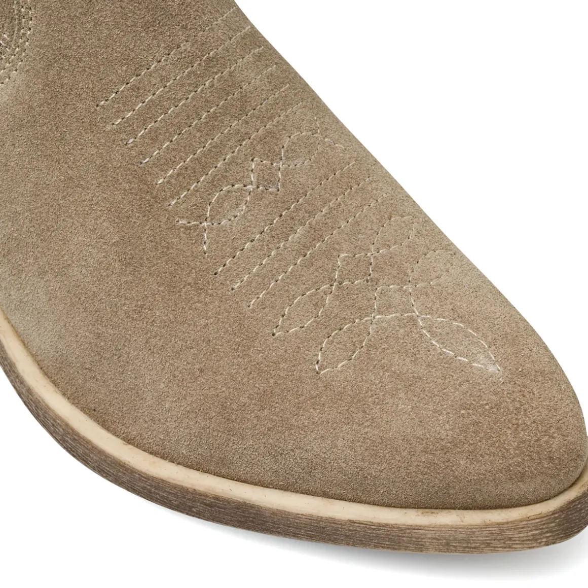 Stivali texani da Donna beige in pelle effetto scamosciato Primopiano