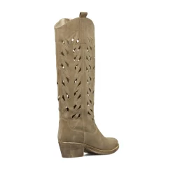 Stivali texani da Donna beige in pelle effetto scamosciato Primopiano