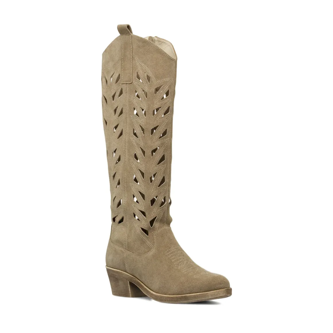 Stivali texani da Donna beige in pelle effetto scamosciato Primopiano