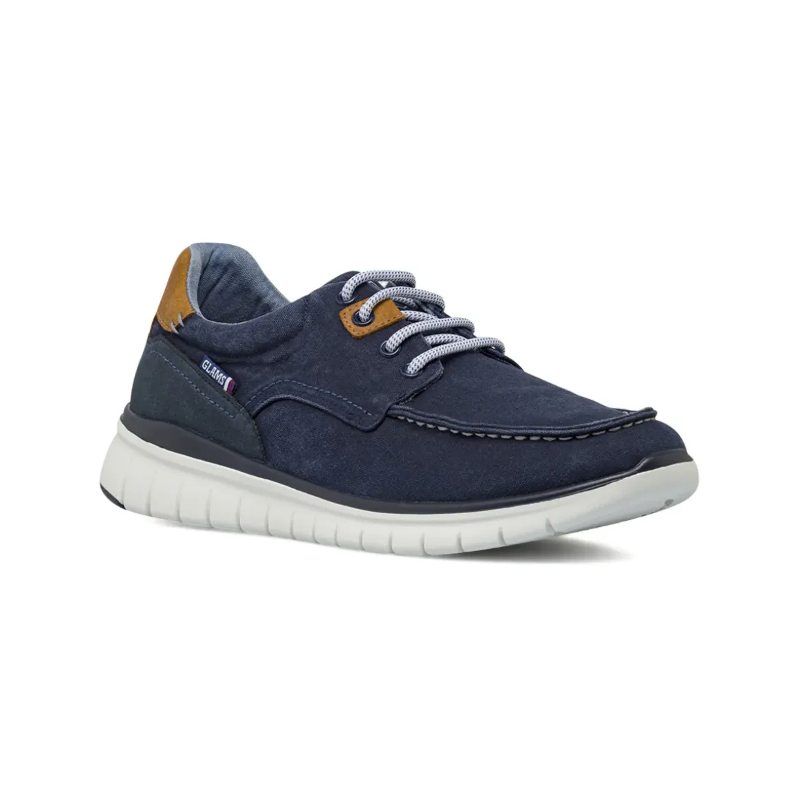 Stringate casual da Uomo blu in tessuto con cuciture Glams
