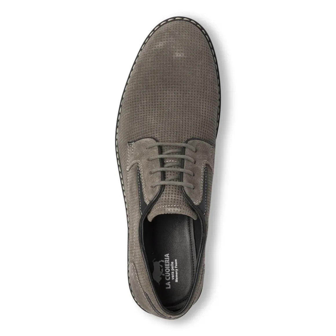 Stringate Derby da uomo nere con microforature La Cuoieria